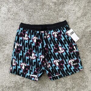 Disney Neff Swim Shorts Mens Small Blue Black Mickey Mouse Lightning Print New